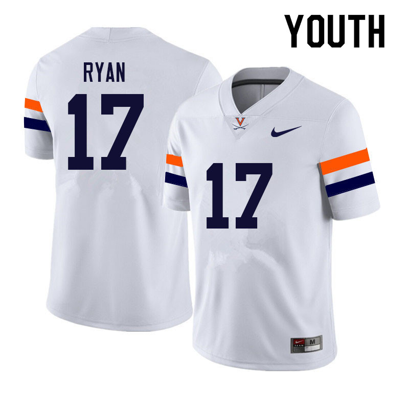 Youth #17 Aidan Ryan Virginia Cavaliers College Football Jerseys Sale-White - Click Image to Close